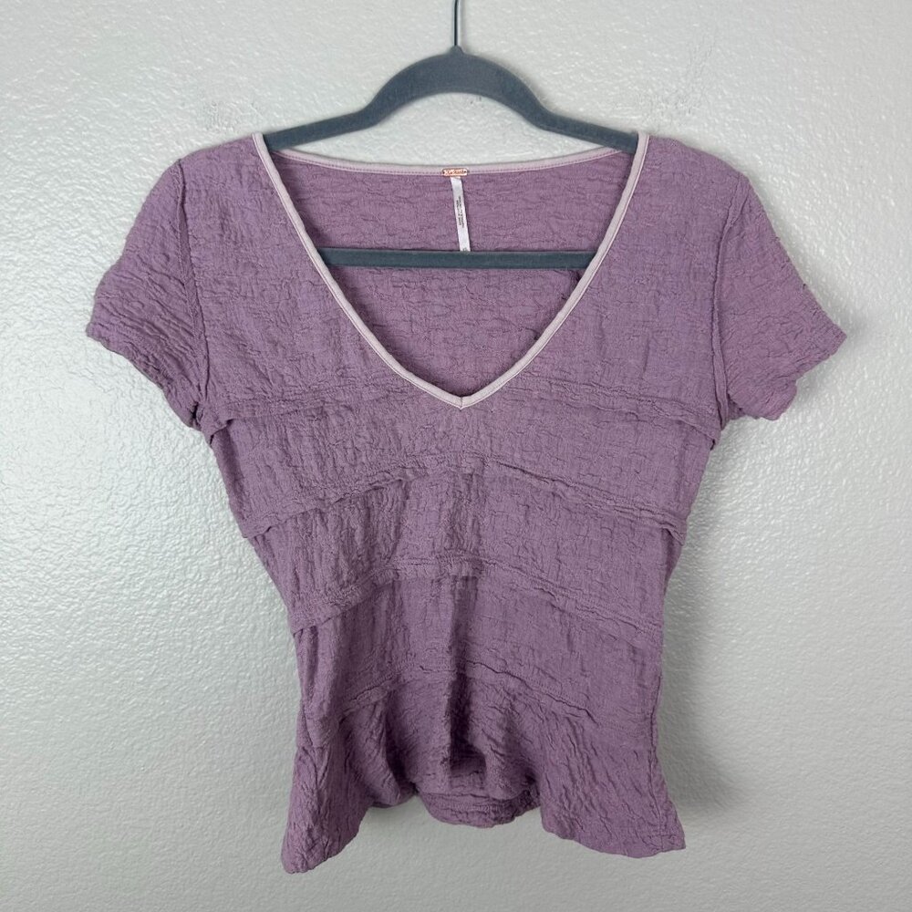 Free People Krystal Tee XS Textured‎ V-Neck Dawn Pink Boho Summer Casual